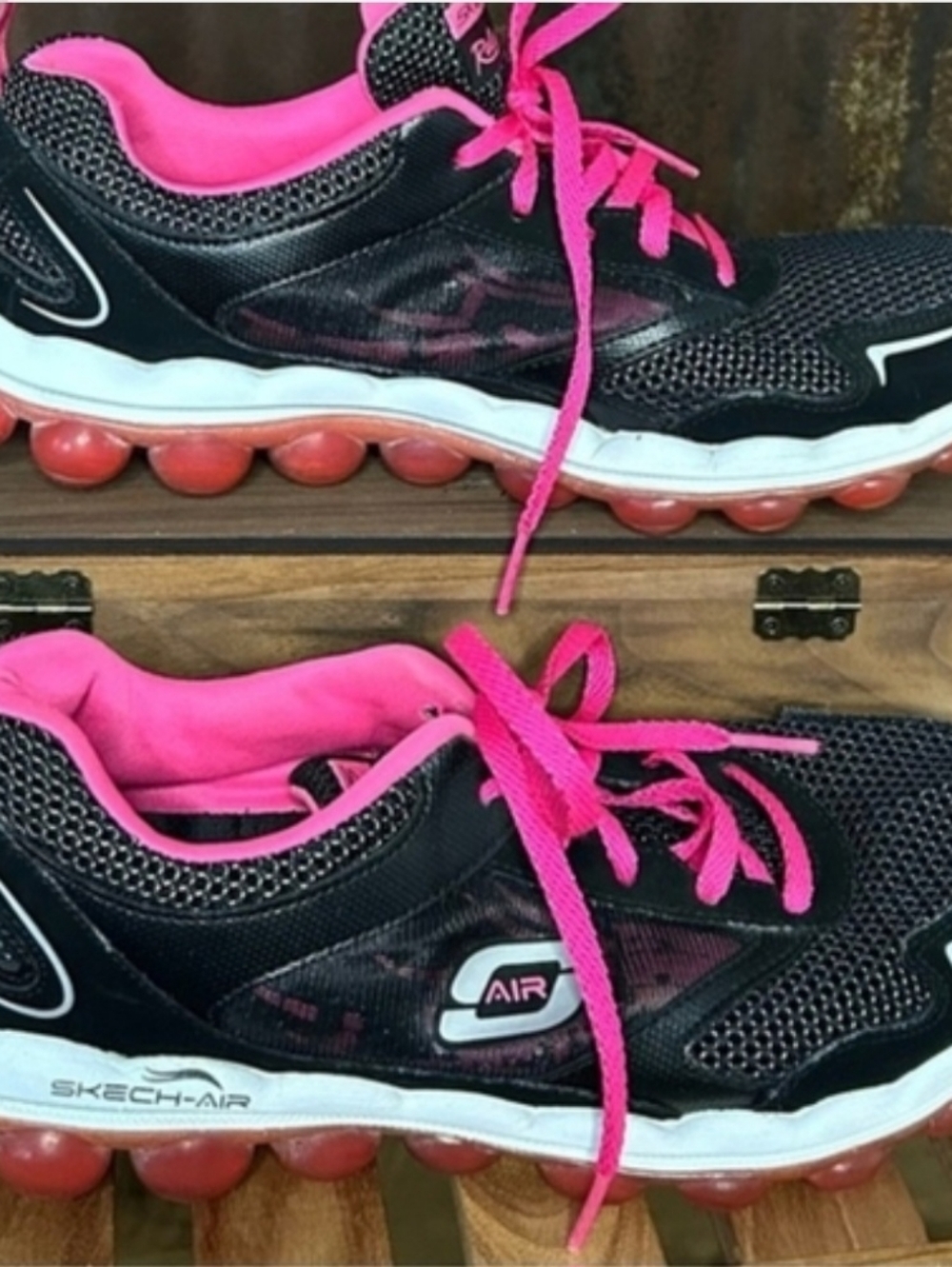 Great Shape Skechers Black and Hot Pink Skech-Air Athletic Sneakers